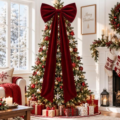 Extra Large Burgundy Velvet Christmas Tree Topper Bow - 71 Inch Length