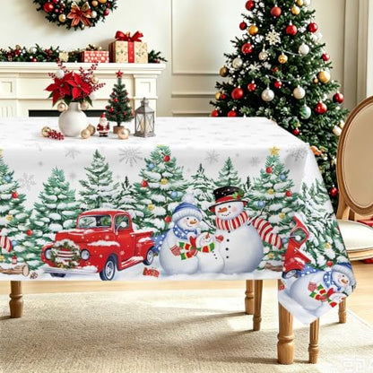 Christmas Tree Truck Wreath Tablecloth 60x84 Inch Rectangular White - Hometrxx