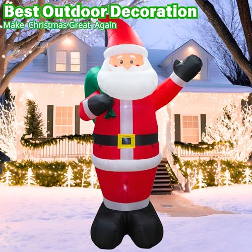 12Ft Inflatable Santa Christmas Yard Decoration with LED Lights Outdoor Holiday Decor