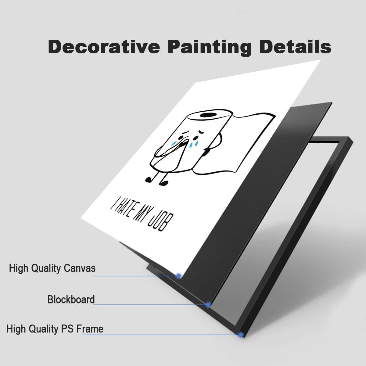 Ovdang Funny Toilet Paper Art | Black & White Framed Canvas Print for Modern Bathrooms