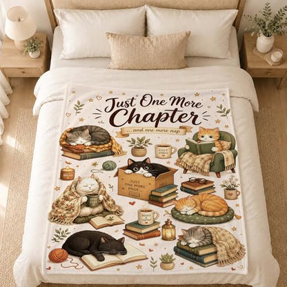 Book Lover Cat Flannel Blanket Reading Gift for Women Beige 80 x 60 inches