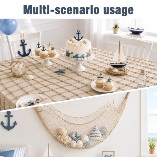 Beige 4 Pack Cotton Fish Net Decorations for Parties and Wall Decor - 80 x 40 in