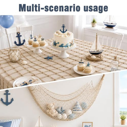 Beige 4 Pack Cotton Fish Net Decorations for Parties and Wall Decor - 80 x 40 in