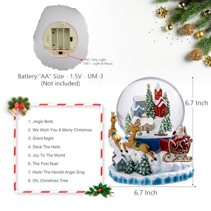 Christmas Snow Globe - Musical Village Lantern with Elk, Santa Sleigh - Santa Sleigh Variation