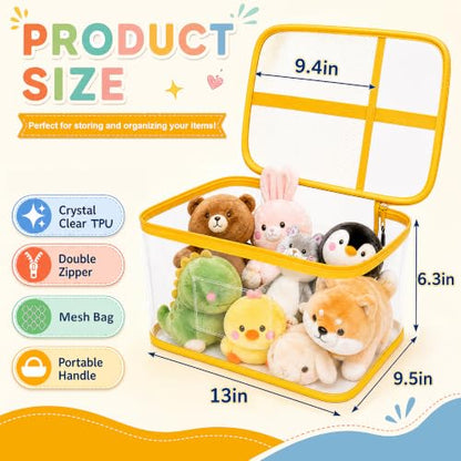 Large Clear Toy Storage Bags with Zippers - Pack of 6