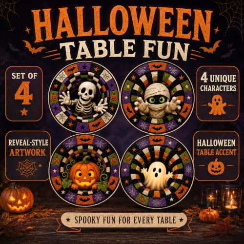 Halloween Coasters Set of 4 - Spooky Drink Table Decor for Parties