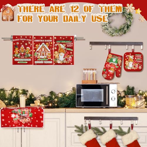 Christmas Kitchen Accessories Set - Red Gingerbread Man Variation, 12-Piece
