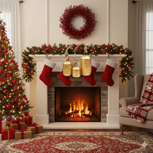 Medium Rustic Christmas Bell Set - Gold Harmony Cow Bells for Holiday Decor