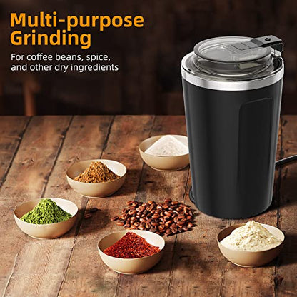 Coffee Grinder Electric, Espresso Coffee Bean Spices Grinder, Coffee Blade Grinders, One Touch Portable Grinder, for Coffee Bean, Spices, Herbs, Nuts, Grains, Black