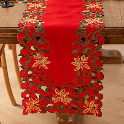 Christmas Red Flowers Table Runner 14 x 86 Inch Embroidered Holiday Decor - Variation of THIS listing