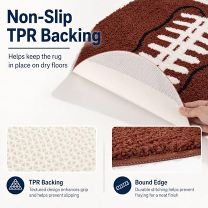 Brown Football Rug for Boys Room Decor 34x22 Inches Plush Non-Slip Playroom Mat