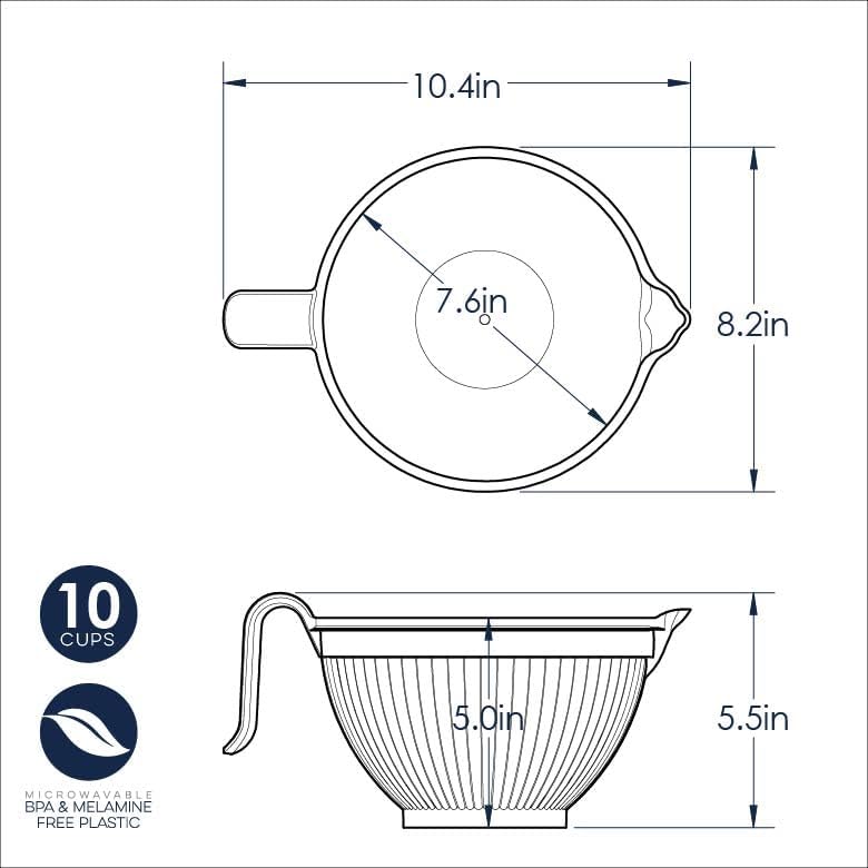 Nordic Ware Better Batter Bowl - 10 Cup Capacity | Durable White Mixing Bowl