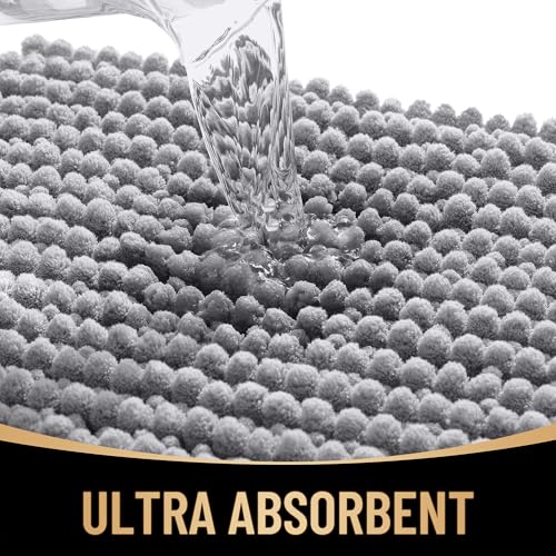 Olany 3-Piece Bathroom Rug Set - Grey, Ultra-Absorbent Chenille Bath Mats with U-Shaped Toilet Rug, Quick Dry, Non-Slip, Home Decor