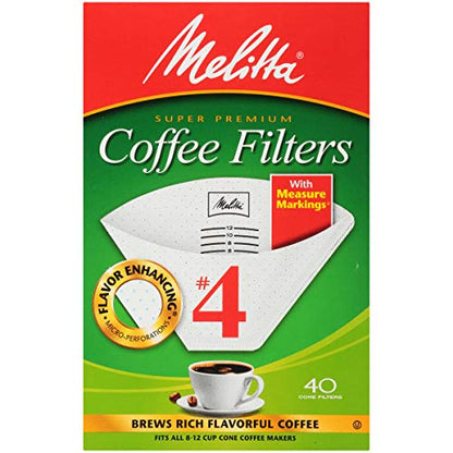 Melitta #4 Cone Coffee Filters, White, 40 Count (Pack of 12) 480 Total Filters Count - Packaging May Vary