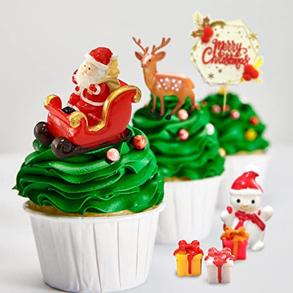 25pcs Christmas Cake Topper Set with Santa Snowman Reindeer and Mini Trees