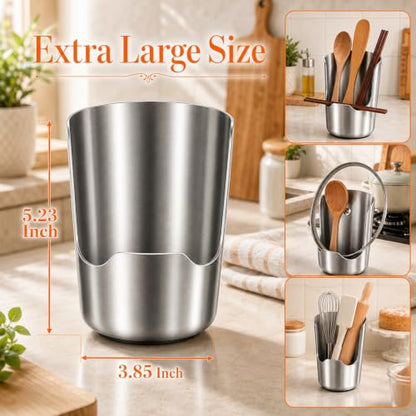 Stainless Steel Kitchen Utensil Holder 2-in-1 Pot Lid & Spoon Rest Organizer
