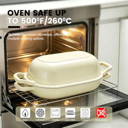 White 5QT Oval Cast Iron Dutch Oven for Bread Baking with Lid