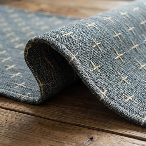 Navy Blue Cross-Star Textured Table Runner 13x60 Inch Waterproof Rustic Dining Decor