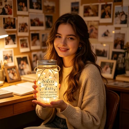 Stars Sisters Mason Jar Night Light - Sister Gift from Sister Birthday Christmas