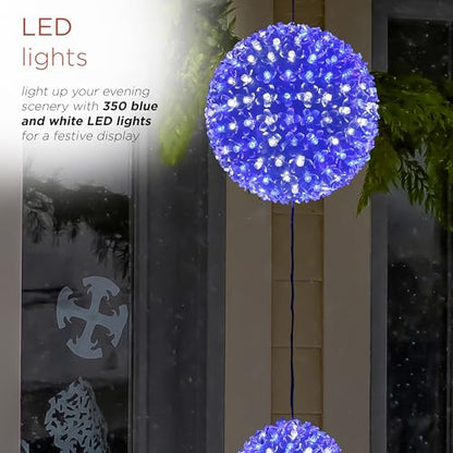 Indoor/Outdoor 3-Tier Hanging Christmas Ornament with Chasing LED Lights - White & Blue