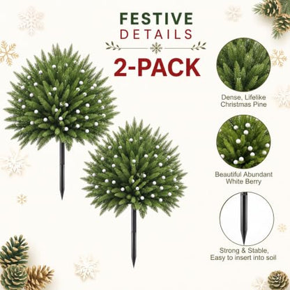 Artificial Norfolk Topiary Trees 23 Inch Set for Outdoor Porch & Garden