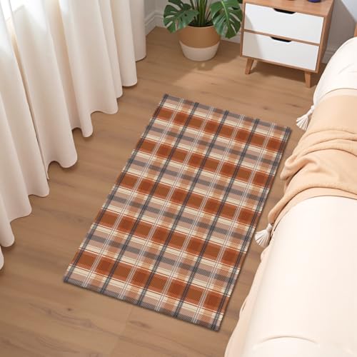 Fall Plaid Doormat - Burnt Orange Buffalo Check Entry Rug for Front Door & Home