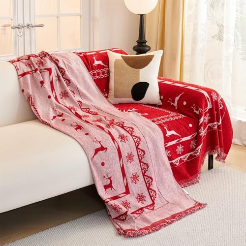 Christmas Sofa Cover Slipcover Snowflakes Red 134x71 Inches for 3 Cushion Couch