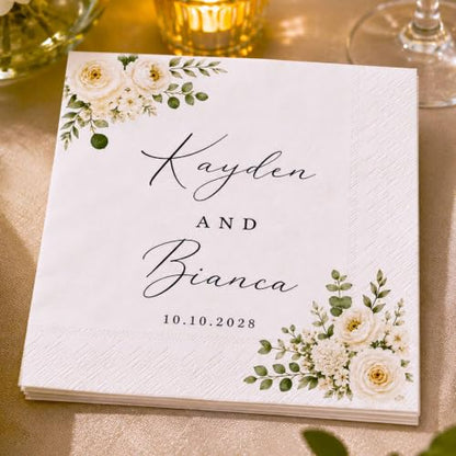 Personalized Wedding Cocktail Napkins PN1 - Wildflower Floral Custom Bridesmaid Beverage Papers, 4.8" & 6.5", Pack 50-1000