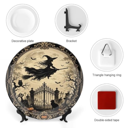 Witch Flying Over Graveyard Bone China Art Plate - 8 Inch Decorative Wall & Table Display Variation of This Listing