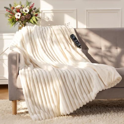 Cream Heated Blanket Electric Throw 50x60 Inch 290 GSM Flannel