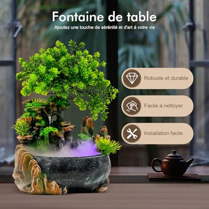 Indoor Tabletop Fountain with Mist Maker and LED Light - Decorative Waterfall