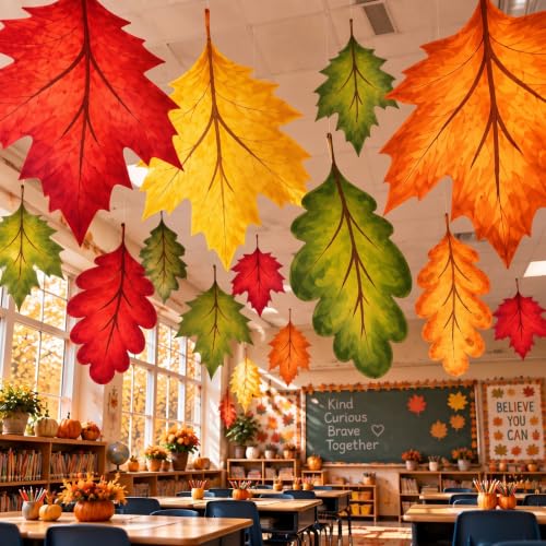 Fall Leaf Hanging Decor Kit - 10 Large Autumn Ceiling Decorations - Fall Leaf Variation