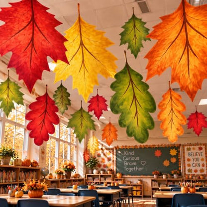 Fall Leaf Hanging Decor Kit - 10 Large Autumn Ceiling Decorations - Fall Leaf Variation
