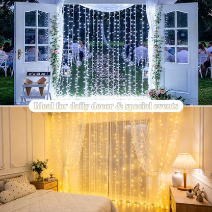 RGB Curtain Lights 300 LEDs 9.8×9.8FT Color Changing String Lights with Remote & App Control