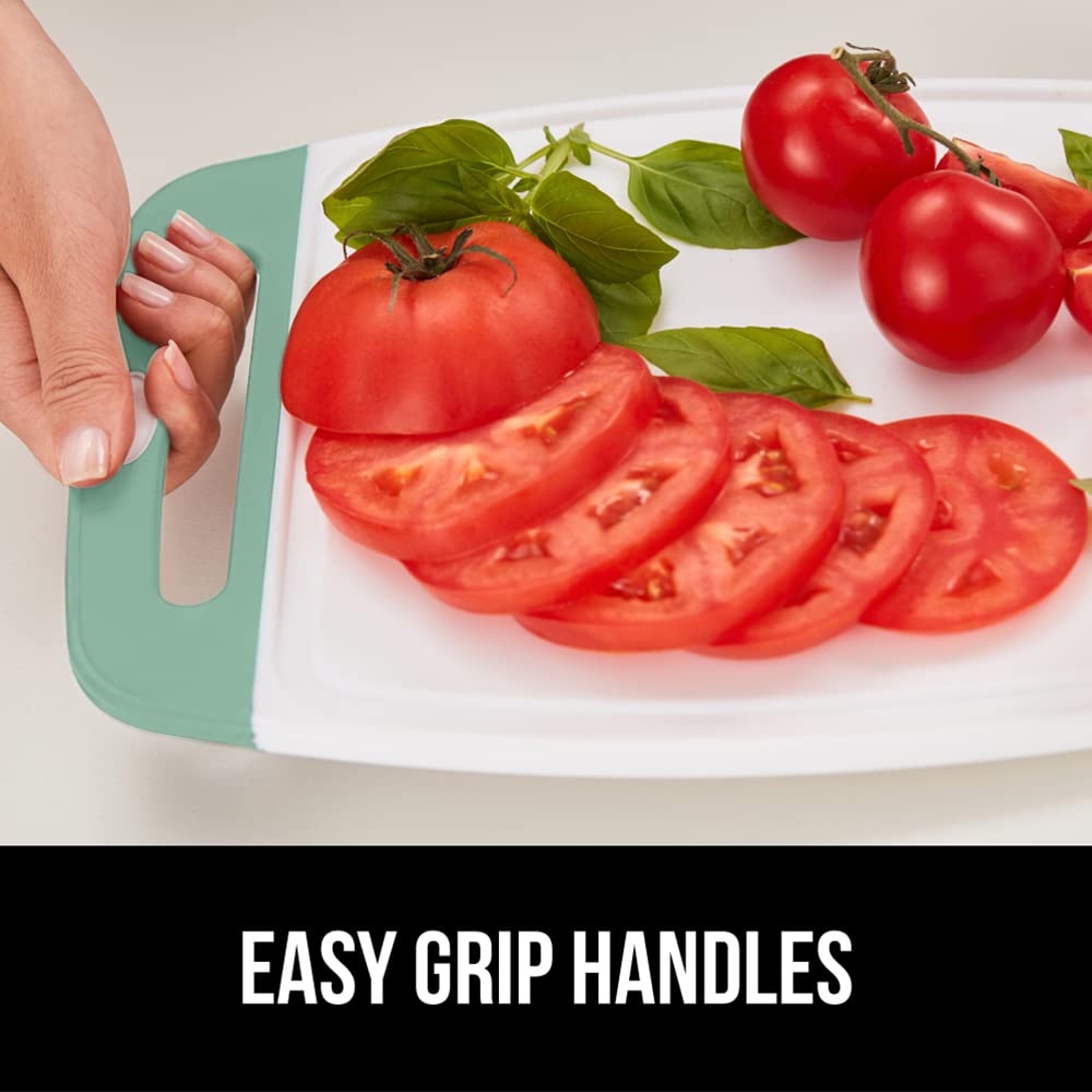 The Original Gorilla Grip Oversized 100% BPA Free Reversible Durable Kitchen Cutting Board Set of 3, Juice Grooves, Dishwasher Safe, Easy Grip Handle Border, Chopping Boards, Cooking, Gray Mint Pink