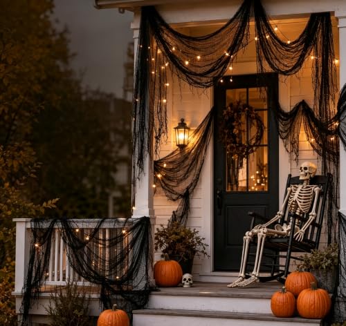 Halloween Creepy Cloth Decor Pack 16 Black Gauze 30x72 Inches - Distressed Fabric