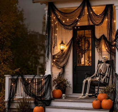 Halloween Creepy Cloth Decor Pack 16 Black Gauze 30x72 Inches - Distressed Fabric
