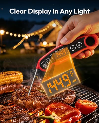 Rechargeable Instant Read Meat Thermometer with LED Display IP65 Waterproof