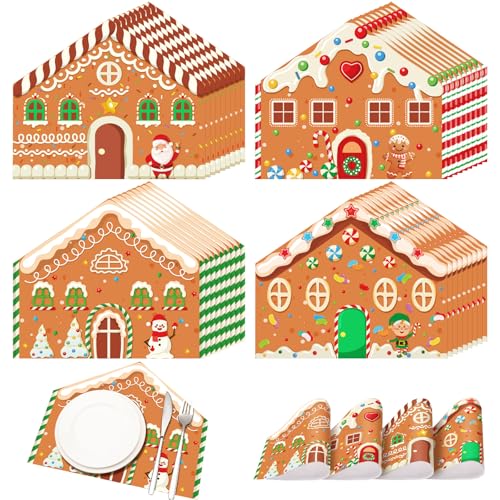 Christmas Gingerbread House Disposable Paper Placemats - 36 Pack