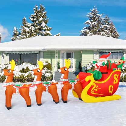 12 Ft Christmas Inflatable Reindeer with Santa Sleigh & LED Lights for Outdoor Yard Decor