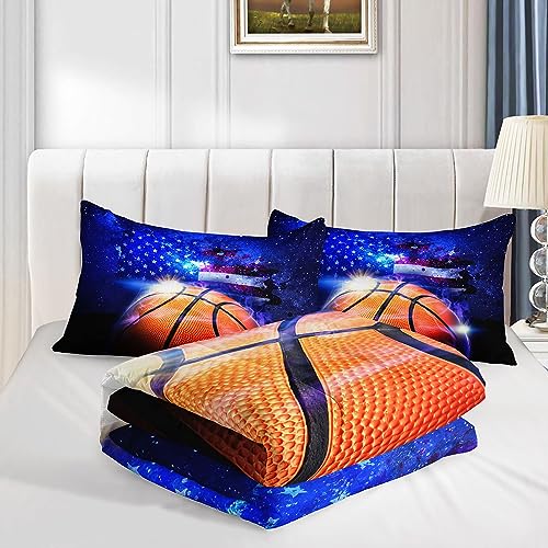 Kids Comforter Set Basketball Print Full Bedding Includes 1 Comforter & 2 Pillowcases