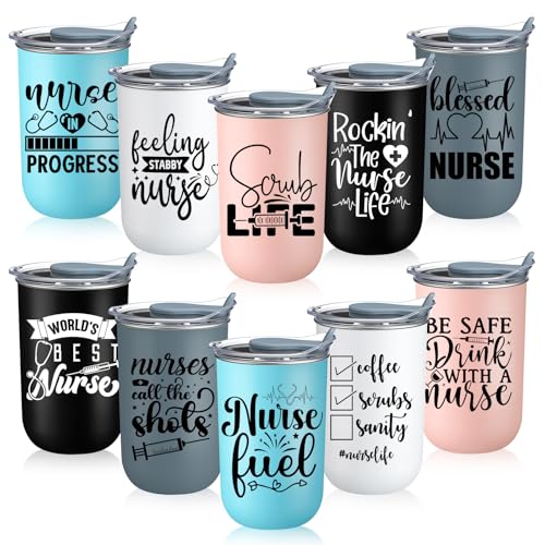 Blessed Nurse Coffee Mug Set - 10 oz Nurse Gifts with Lids, Soft Colors