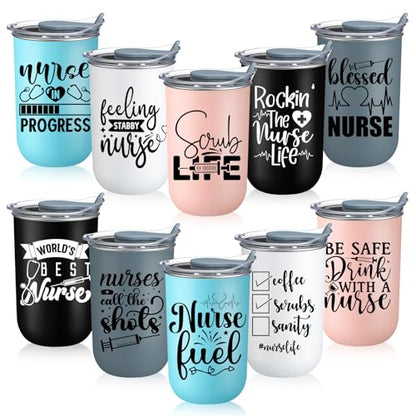 Blessed Nurse Coffee Mug Set - 10 oz Nurse Gifts with Lids, Soft Colors