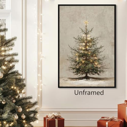 Christmas Pine Tree Canvas Wall Art - Rustic Snowy Fir Tree Print 12x16 Unframed