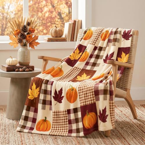 Pumpkin Fall Throw Blanket 300GSM Cozy Microfiber 60x80 Inches