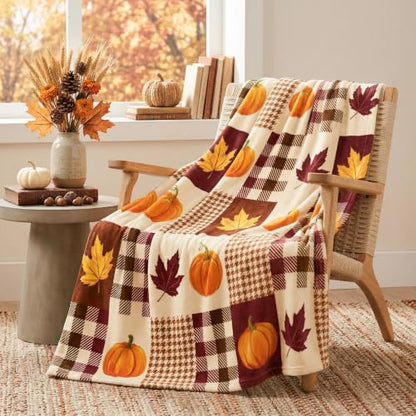 Pumpkin Fall Throw Blanket 300GSM Cozy Microfiber 60x80 Inches