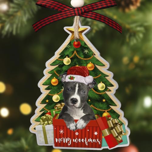 Pitbull Dog Ornament Christmas Tree Decoration Gray - Pet Lover Gift