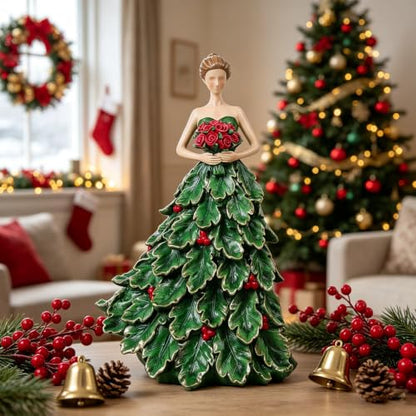 DiliComing Fairy Statue Home Decor - 12 Inch Christmas Holly Girl Gift - Green