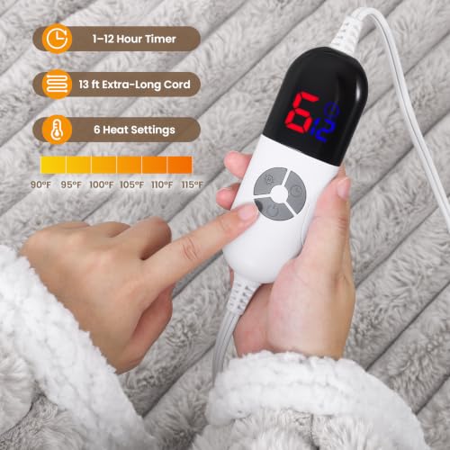 PROALLER Light Grey Wearable Heated Blanket with Foot Pocket, Faux Fur & Sherpa Fleece 52x72 Inches