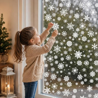 460PCS Snowflake Window Clings for Christmas Winter Decor - Reusable & Easy to Apply